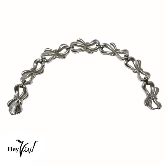 Vintage Crown Trifari Silver Tone Ribbon Bow Linked Bracelet 7 1/4" - Hey Viv - Picture 2 of 6